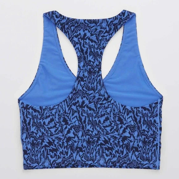 🩷AERIE OFFLINE REAL ME BLUE LONGLINE SPORTS BRA RACERBACK GEOMETRIC SIZE XS - Picture 2 of 9
